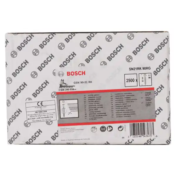 Clou en bande à tête ronde SN21RK 90RG 3,1 mm, 90 mm, galvanisé, rainuré, paquet de 2500 pièces Expédition Rapide