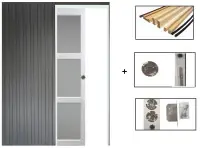 Commander Maintenant Porte Coulissante Kenya Blanc Vitrée H204 x L83 cm, Galandage, kit finition