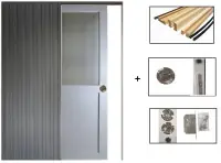 Porte Coulissante Athena Gris Clair Vitrée H204 x L83 cm, Galandage, kit de finition Offre Exclusive