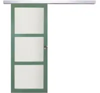 Pas Cher Porte Coulissante Vert Pale Vitrée H204 x L83 cm, Rail Alu, coquilles