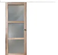Soldes Porte Coulissante bois Frake Vitrée H204 x L83 cm, rail alu bandeau blanc, coquilles