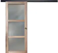 Porte Coulissante bois Frake Vitrée H204 x L83 cm, rail alu bandeau noir, coquilles Expédié Aujourd'hui