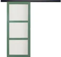 Porte Coulissante Vert Pale Vitrée H204 x L83 cm, rail bandeau noir Dernier Modèle