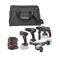 Soldes Pack 4 outils 18V KT40C5 (DD18-60 + HX18-22 + GX18-8 + LI18-400) + 2 batteries 5Ah + 1 batterie 2Ah + chargeur rapide + sac de transport - HANGER - 408201