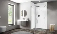 Prix Bas Paroi de douche CARIBA fixe avec porte pivotante profilé argent POLI 1200 x 2000 mm ROTH
