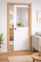 Porte Coulissante Atelier Blanc H204 x L93 cm sans meneau, Galandage, kit de finition Top Vente