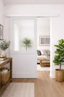 Porte Coulissante Atelier Blanc H204 x L73 cm sans meneau, Rail alu Bandeau Blanc Offre Exclusive