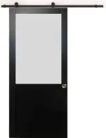 Porte Coulissante Athena Noir H204 x L73 cm, Rail Roulettes, Coquilles Super Prix