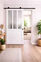 Offre Limitée Porte Coulissante Atelier blanc vitre depoli H204 x L73 cm, Rail Roulettes, Coquilles