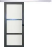 Porte Coulissante Blakeria Gris Anthr Vitrée H204 x L73 cm, Rail Alu, coquilles Noir Bon Plan