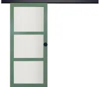 Bon Marché Porte Coulissante Vert Pale Vitrée H204 x L73 cm, Rail Alu Bandeau Noir, coquilles Noir