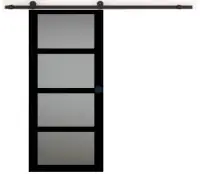 Porte Coulissante Telia Noir Vitrée H204 x L83 cm, Rail roulettes, Coquilles Noir Expédié Aujourd'hui