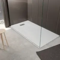 Pack Receveur Blanc Effet Pierre 90x160 cm et Grille décor Perforée en Inox Certifié