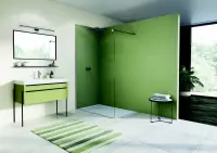 Paroi de douche fixe montée seule contre 1 mur avec profilé de compensation mural et barre de stabilisation EASY WALK-IN profilé poli brillant vitrage transparent 1200 x 2000 mm RONAL Remise