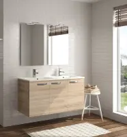 Meuble sous-vasque Angelo 3 portes poignées métal chêne bardolino naturel largeur 90 cm NEOVA Usine Directe