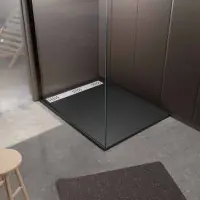 Receveur Noir Effet Granite en Résine Epoxy 90x120x3 cm + Grille Linéaire Blanche Meilleur Prix