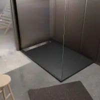 Receveur Noir Effet Granite en Résine Epoxy 80x140x3 cm + Grille Linéaire Chrome Meilleure Vente