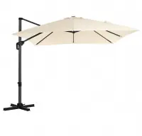 Prix Choc Parasol décentré de jardin 3 x 3 m ombrelle de terrasse toile carrée protection solaire upf 50+ rotatif 360° inclinaison réglable avec manivelle et socle beige 12_0001786