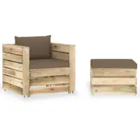 Livraison Express Salon de jardin meuble d‘extérieur ensemble de mobilier 2 pièces avec coussins bois imprégné de vert 02_0015889