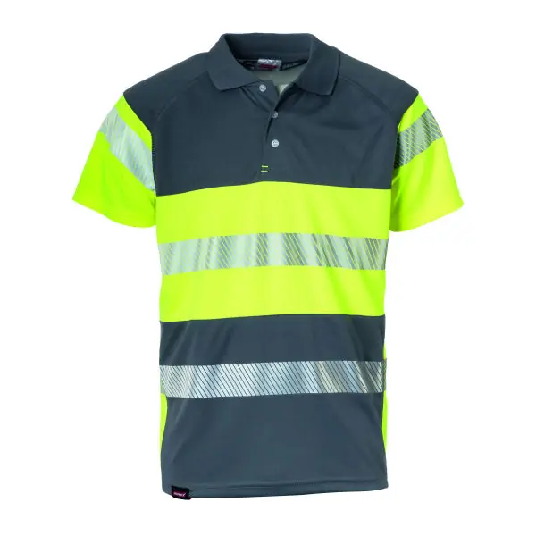 Haute Qualité Polo de signalisation, Gris / jaune, Taille unisexe XS