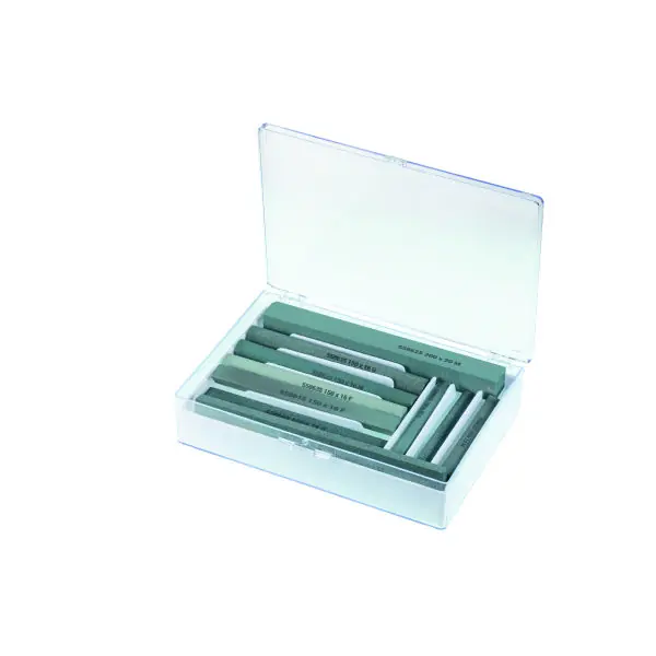 Assortiment de 10 pierres d’aff?tage, carbure de silicium, en coffret plastique, Nombre de pierres d‘aff?tage 10 Quantité Limitée