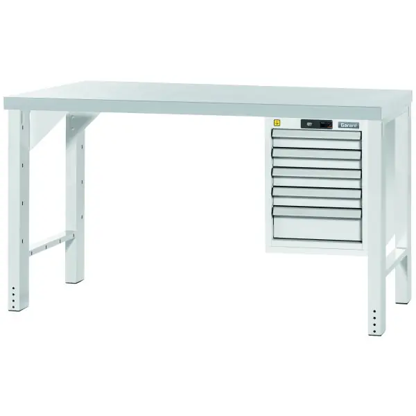 Etabli ESD Vario avec bati, hauteur 850 mm, Plan de travail ESD, 12×20G, Long. plan de travail 1500/5mm Vente Directe