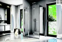 Porte repliable avec paroi fixe en ligne c?té d‘accès d‘angle repliable avec fixe en ligne pivot gauche c?té gauche ouverture intérieure et extérieure à 90° SOLINO 1600 x 2000 profilé poli-brillant vitrage transparent (07) 6 mm SANSWISS RONAL GROUP Seulement Aujourd&rsquo;hui