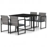 Offre Limitée Mobilier à d?ner de jardin 5 pièces et coussins résine tressée gris 02_0014795