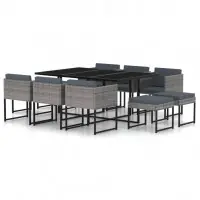 Prix Choc Salon de jardin meuble d‘extérieur ensemble de mobilier 11 pièces avec coussins résine tressée gris 02_0015413