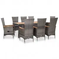 Salon de jardin meuble d‘extérieur ensemble de mobilier 9 pièces avec coussins résine tressée gris 02_0018090 Prix Réduit