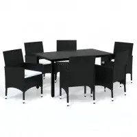 Prix Bas Mobilier à d?ner de jardin et coussins 7 pièces résine tressée noir 02_0014915