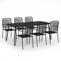 Mobilier à d?ner d‘extérieur 7 pièces corde en coton et acier noir 02_0014675 Livraison Express