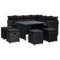 Seulement Aujourd'hui Salon de jardin meuble d‘extérieur ensemble de mobilier 6 pièces avec coussins résine tressée noir 02_0016930