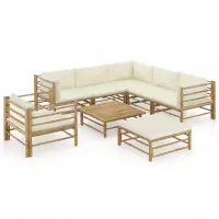 Salon de jardin meuble d‘extérieur ensemble de mobilier 8 pièces avec coussins blanc crème bambou 02_0017482 Promotion Saisonnière