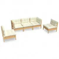 Produit De Marque Salon de jardin meuble d‘extérieur ensemble de mobilier 5 pièces avec coussins crème bois de pin massif 02_0016372