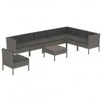 Haute Qualité Salon de jardin meuble d‘extérieur ensemble de mobilier 9 pièces avec coussins résine tressée gris 02_0018089