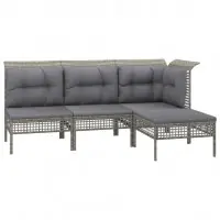 Salon de jardin meuble d‘extérieur ensemble de mobilier 4 pièces avec coussins gris résine tressée 02_0016156 Meilleur Prix