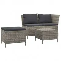 Salon de jardin meuble d‘extérieur ensemble de mobilier 3 pièces avec coussins gris résine tressée 02_0015978 Meilleur Choix