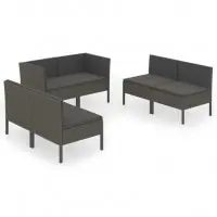 Affaire à Saisir Salon de jardin meuble d‘extérieur ensemble de mobilier 6 pièces avec coussins résine tressée gris 02_0016855