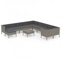 Must-Have Salon de jardin meuble d‘extérieur ensemble de mobilier 12 pièces avec coussins résine tressée gris 02_0015643