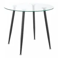 Meilleure Vente Table de salle à manger ronde verre trempé acier 75 x 80 cm transparent noir 03_0008833