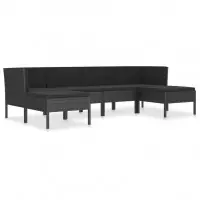 Salon de jardin meuble d‘extérieur ensemble de mobilier 6 pièces avec coussins résine tressée noir 02_0016910 Prix Cassé