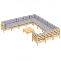 Usine Directe Salon de jardin meuble d‘extérieur ensemble de mobilier 12 pièces avec coussins gris bois de pin 02_0015575