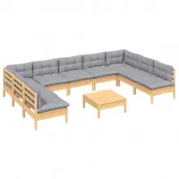 Petit Prix Salon de jardin meuble d‘extérieur ensemble de mobilier 10 pièces avec coussins gris bois de pin massif 02_0015030