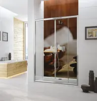 Solde Paroi de douche Tyxo 2 portes coulissante 2 parois fixes face verre transparent profilé argent brillant 170 x 190 cm LEDA