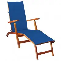 Prix Promo Transat chaise longue bain de soleil lit de jardin terrasse meuble d‘extérieur avec repose-pied et coussin acacia solide 02_0012574