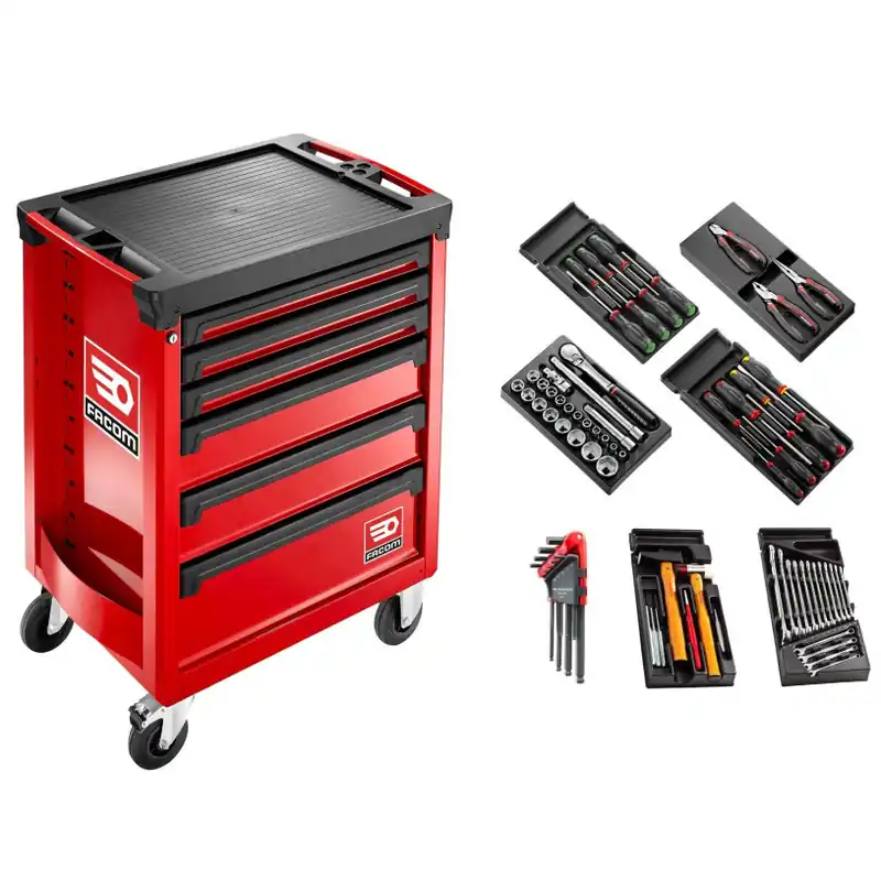 ~Pack Outillage FACOM? ROLL.69PF (Servante + Composition d‘Outils) – 1 Servante (ROLL.6M3APF) + 6 Modules Equipés Thermoformés (CM.69PF) Certifié