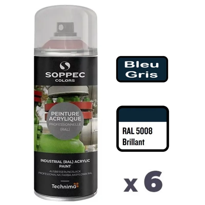 6 Peintures Acryliques Aérosol 520 ML Bleu Gris – 5008 Nouveauté