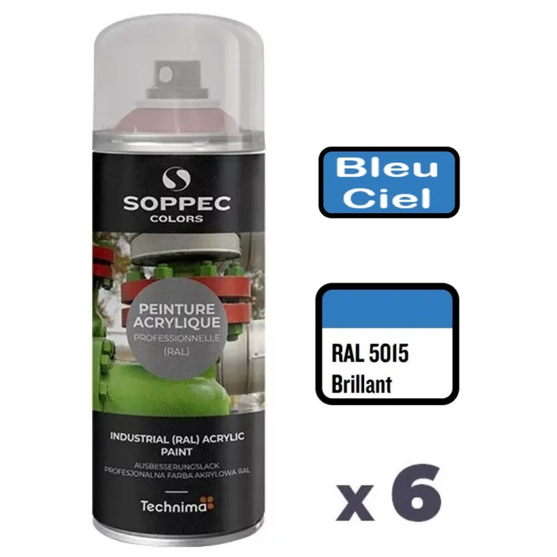 6 Peintures Acryliques Aérosol 520 ML Bleu Ciel – 5015 Achat Immédiat