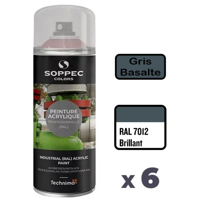 Soldes 6 Peintures Acryliques Aérosol 520 ML Gris Basalte - 7012